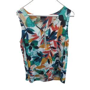 Women's Size Medium Worthington Tank Top Camisole Shirt Bright Leaves Zipper
